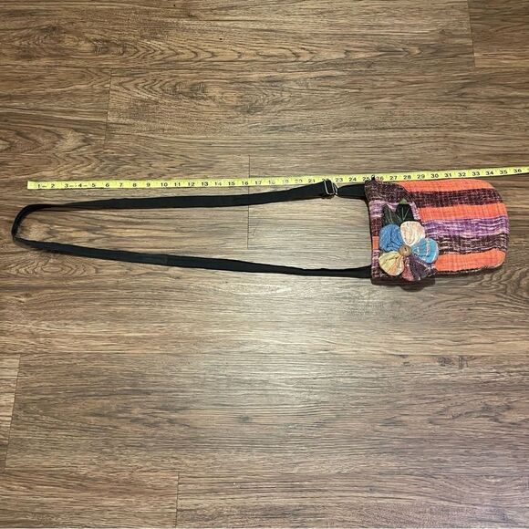 Boho Hippie Cloth Crossbody Orange Purple Gray Blue Adjustable Black Strap - Picture 10 of 11